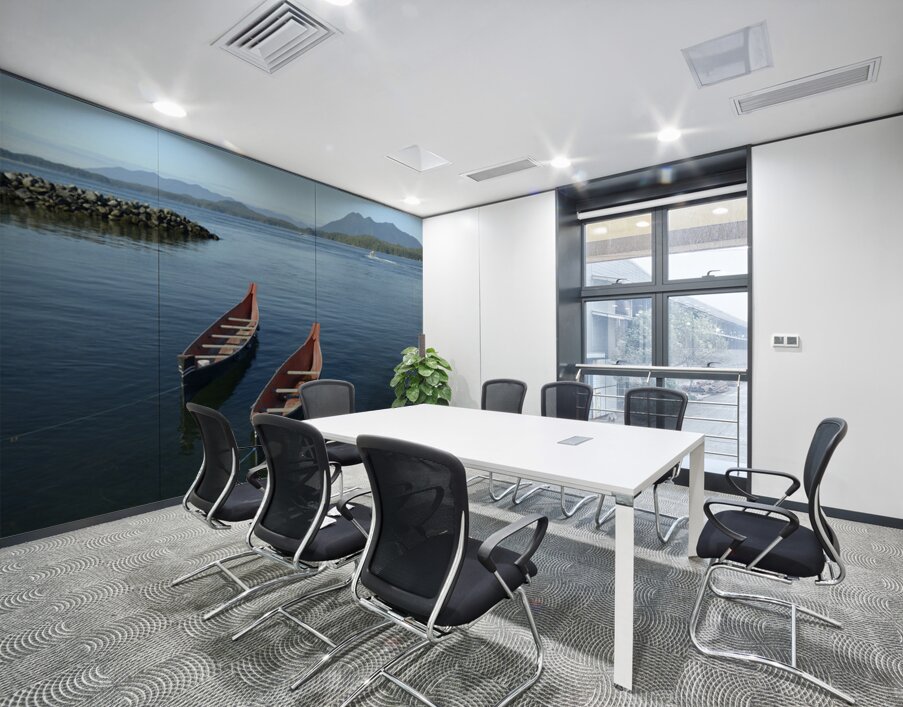 Two native canoes anchored in Tofino Harbour Wall Printing