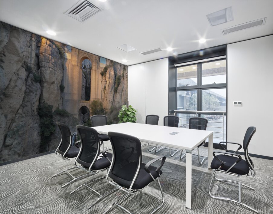 Guadalevín River and waterfall at dusk Puente Nuevo El Tajo Gorge Ronda Málaga Andalusia Spain Wall Printing