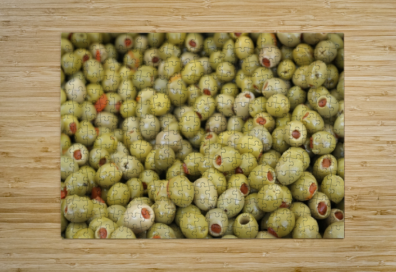 Green olives with pimentos been sold in bulk Lourmarin Kevin Oke Puzzle printing