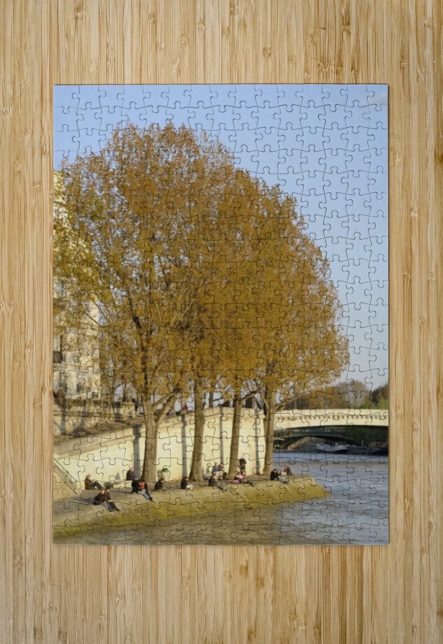 Enjoying a warm spring day on the banks of the Seine River - Paris Kevin Oke Puzzle printing