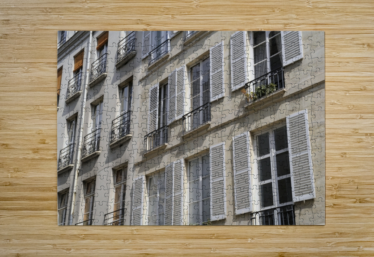 Apartment windows with open shutters and balconies - Paris Kevin Oke Puzzle printing