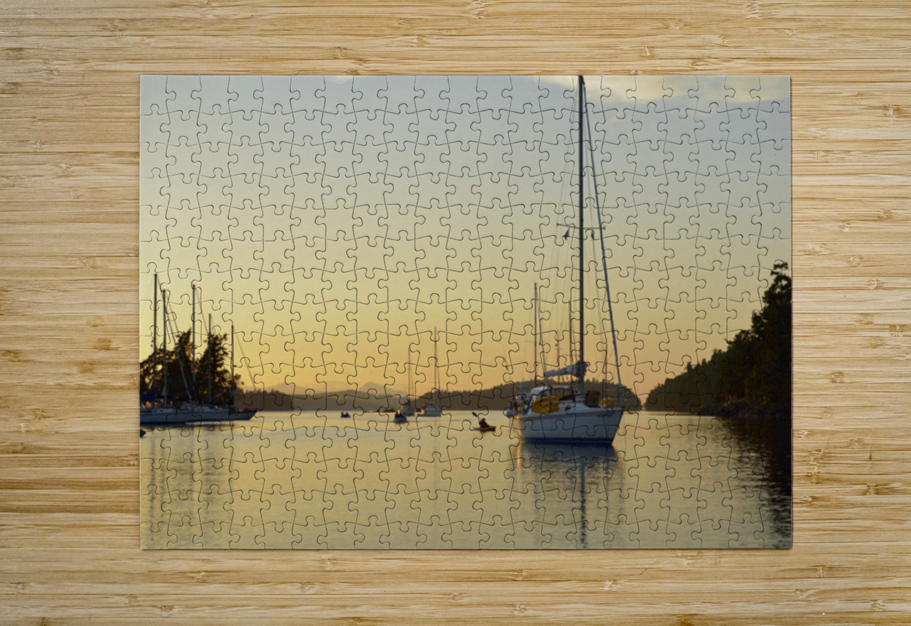 Sea kayaker and anchored boats in Princess Bay Kevin Oke Puzzle printing