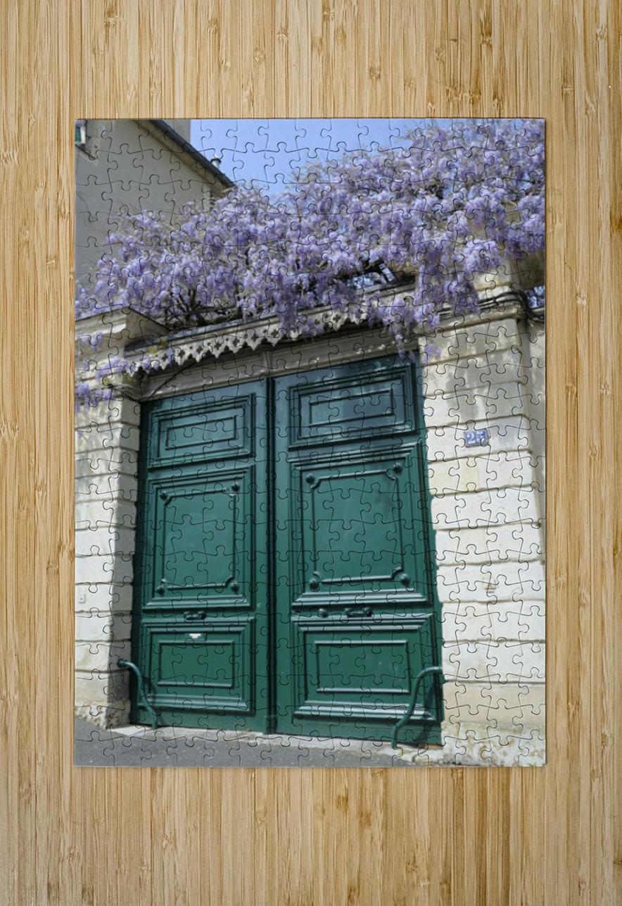 Green door with Wisteria plant in bloom. Nevers Nievre. France Kevin Oke Puzzle printing