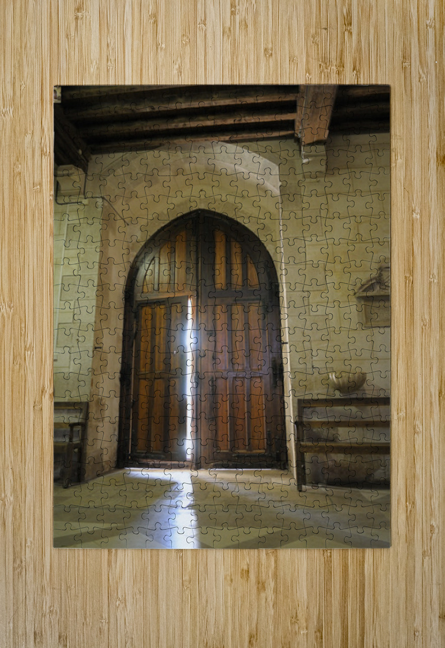 Shaft of light coming through the entrance door.  Eglise de Saint Maurice. Chatillon-sur-Loire Centre. France Kevin Oke Puzzle printing