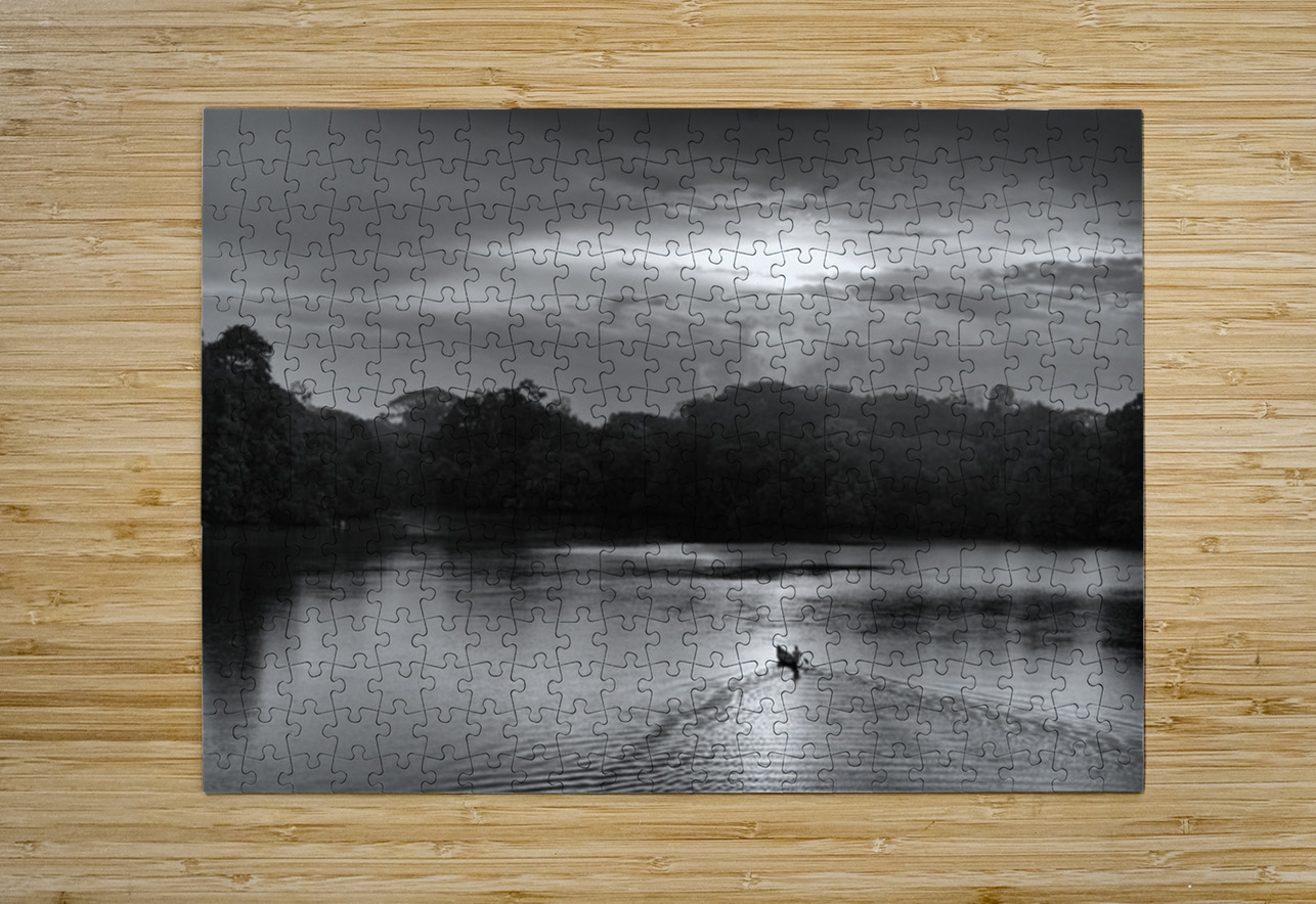 Canoeing on Lake Garzacocha Black and White Ecuador Kevin Oke Puzzle printing