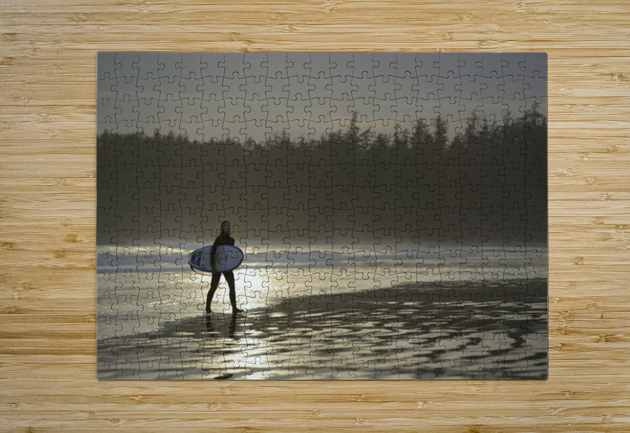 Women walking with a surfboard on Long Beach Pacific Rim National Park Kevin Oke Puzzle printing