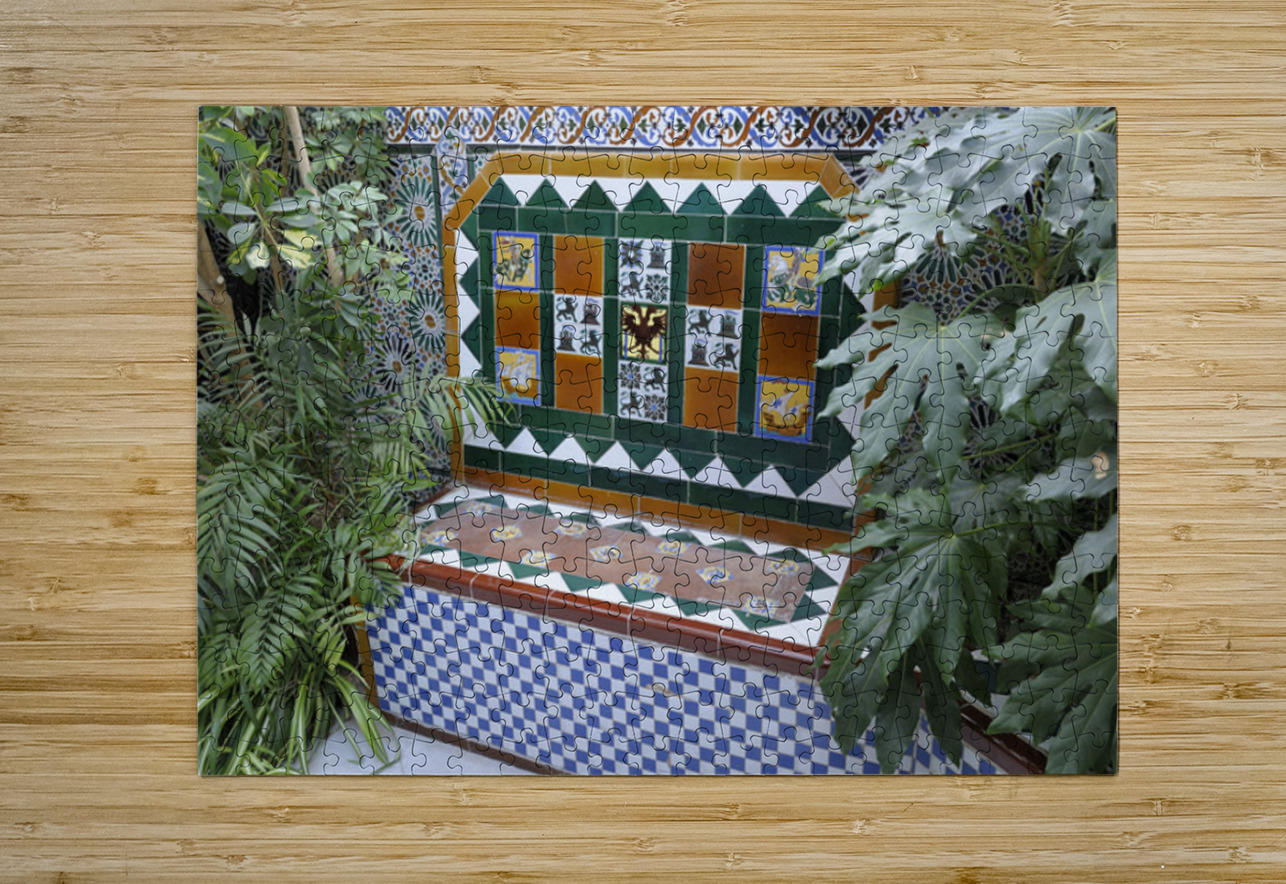Ceramic tile bench with plants Casa Don Bosco Ronda Málaga Andalusia Spain Kevin Oke Puzzle printing