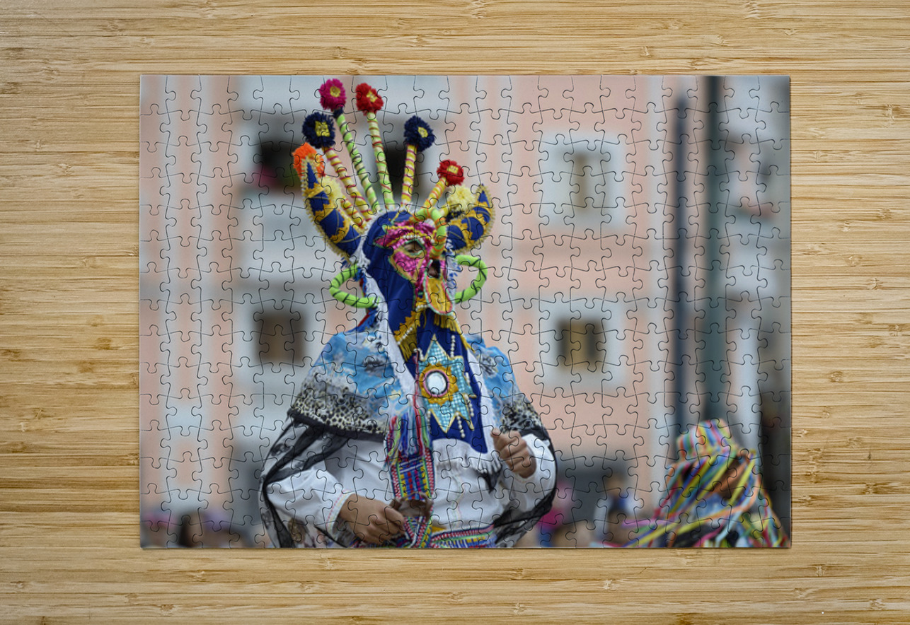 Traditional dancing in the Plaza de Santo Domingo during Quitos celebration of the anniversary of its Spanish foundation Quito Ecuador Kevin Oke Puzzle printing