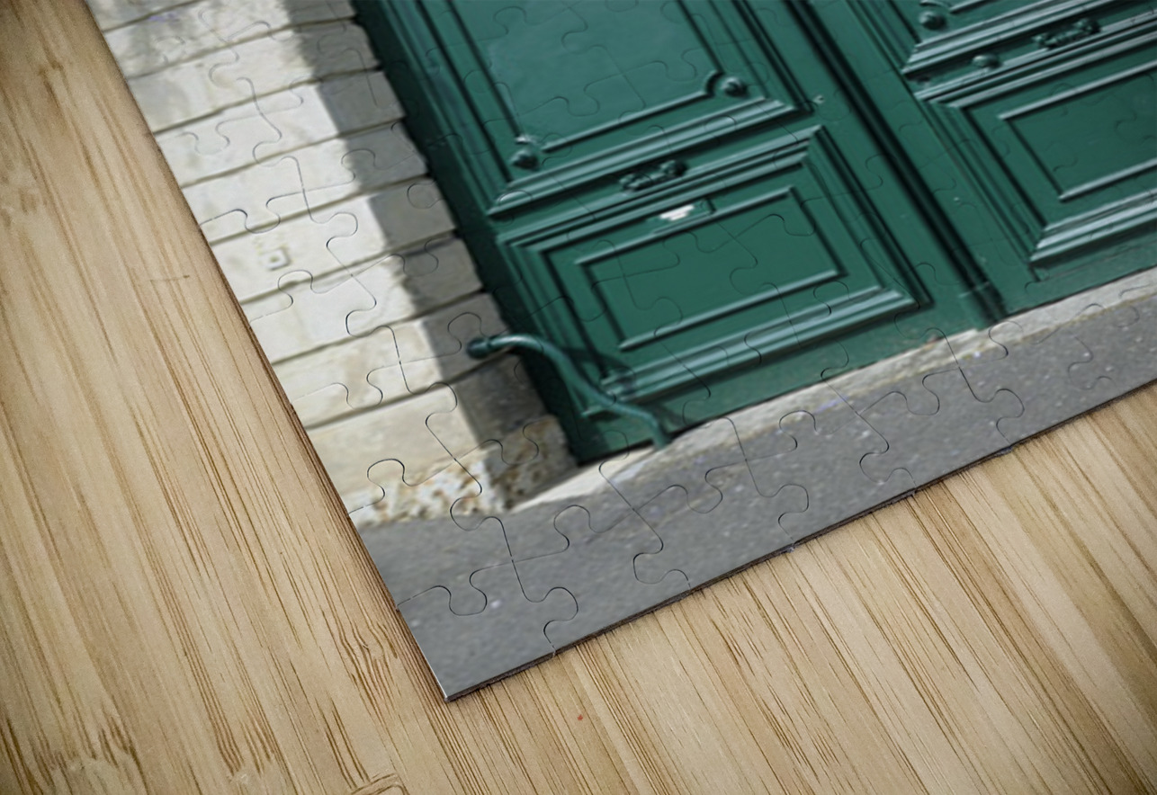 Green door with Wisteria plant in bloom. Nevers Nievre. France Kevin Oke Puzzle