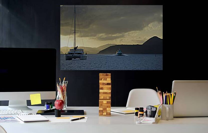 Passenger ferry and anchored catamaran at Sopers Hole by Kevin Oke