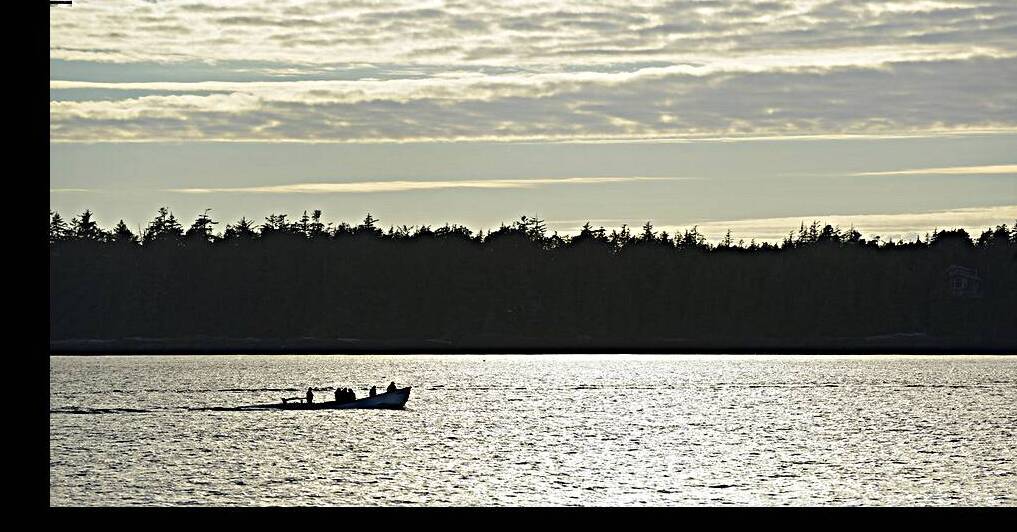 Backlit small boat coming into Tofino by Kevin Oke