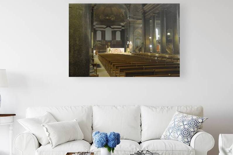 Interior of Eglise Saint Pothin with the alter and organ by Kevin Oke
