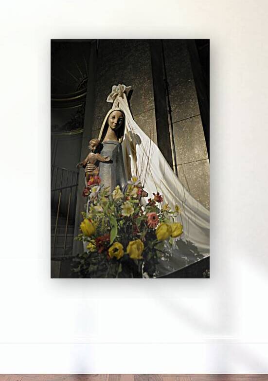 Wood carving of the virgin with bouquet of flowers Eglise Saint Pothin by Kevin Oke