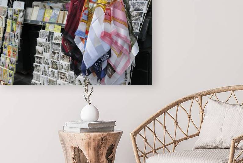 Scarves and postcards for sale on the banks of the Seine River - Paris by Kevin Oke