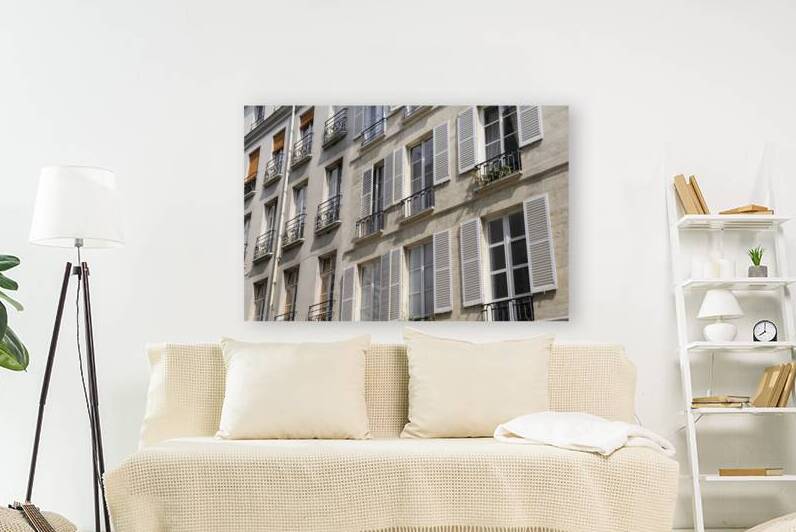 Apartment windows with open shutters and balconies - Paris by Kevin Oke