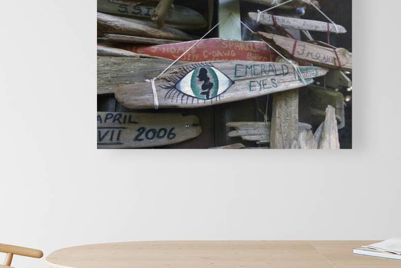 Driftwood sign for Emerald Eyes 2014 by Kevin Oke