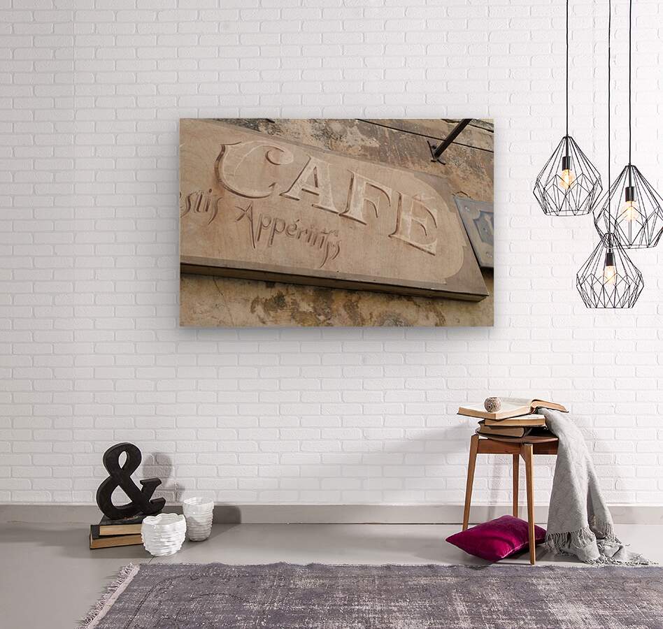 Cafe sign in Lourmarin  Wood print